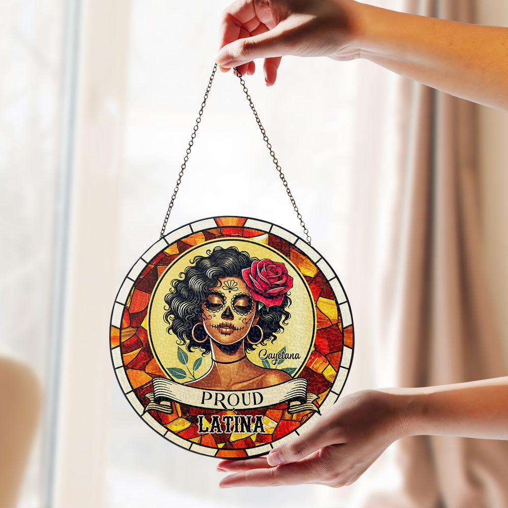 Proud Latina Colorful Suncatcher Featuring Traditional Design