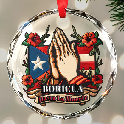 Boricua Hasta La Muerto Custom Glass Ornament