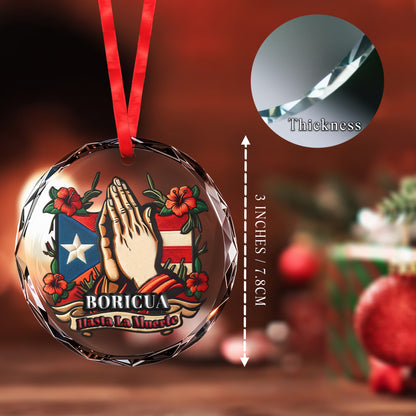 Boricua Hasta La Muerto Custom Glass Ornament