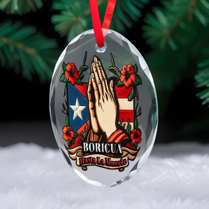 Boricua Hasta La Muerto Custom Glass Ornament