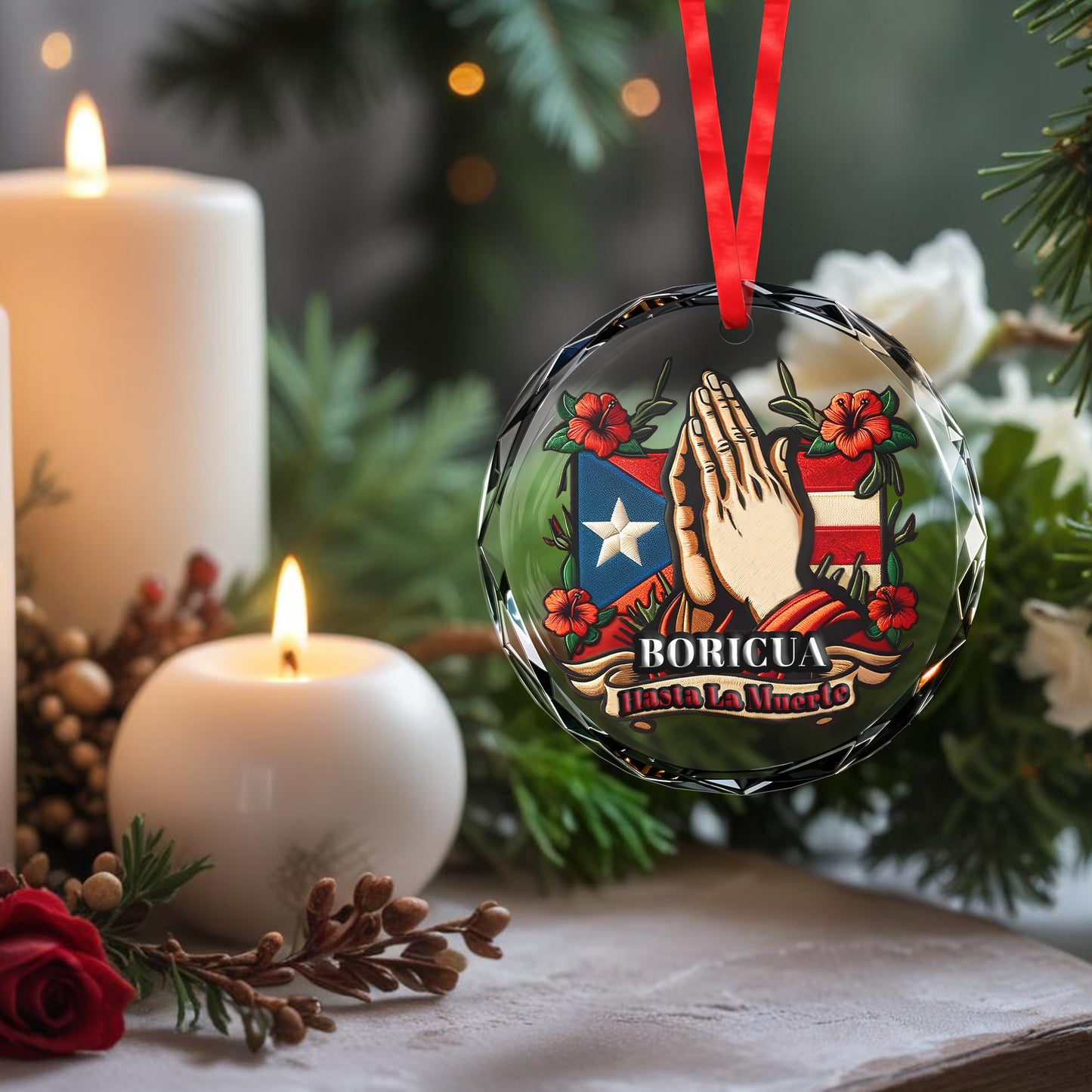 Boricua Hasta La Muerto Custom Glass Ornament