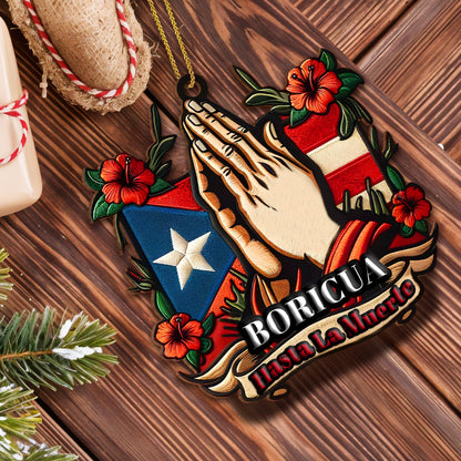 Boricua Hasta La Muerte Praying Hands Puerto Rican Flag Ornament