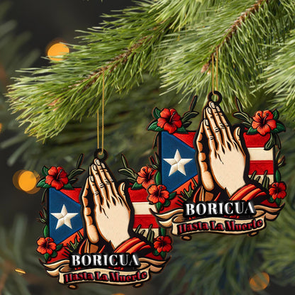 Boricua Hasta La Muerte Praying Hands Puerto Rican Flag Ornament