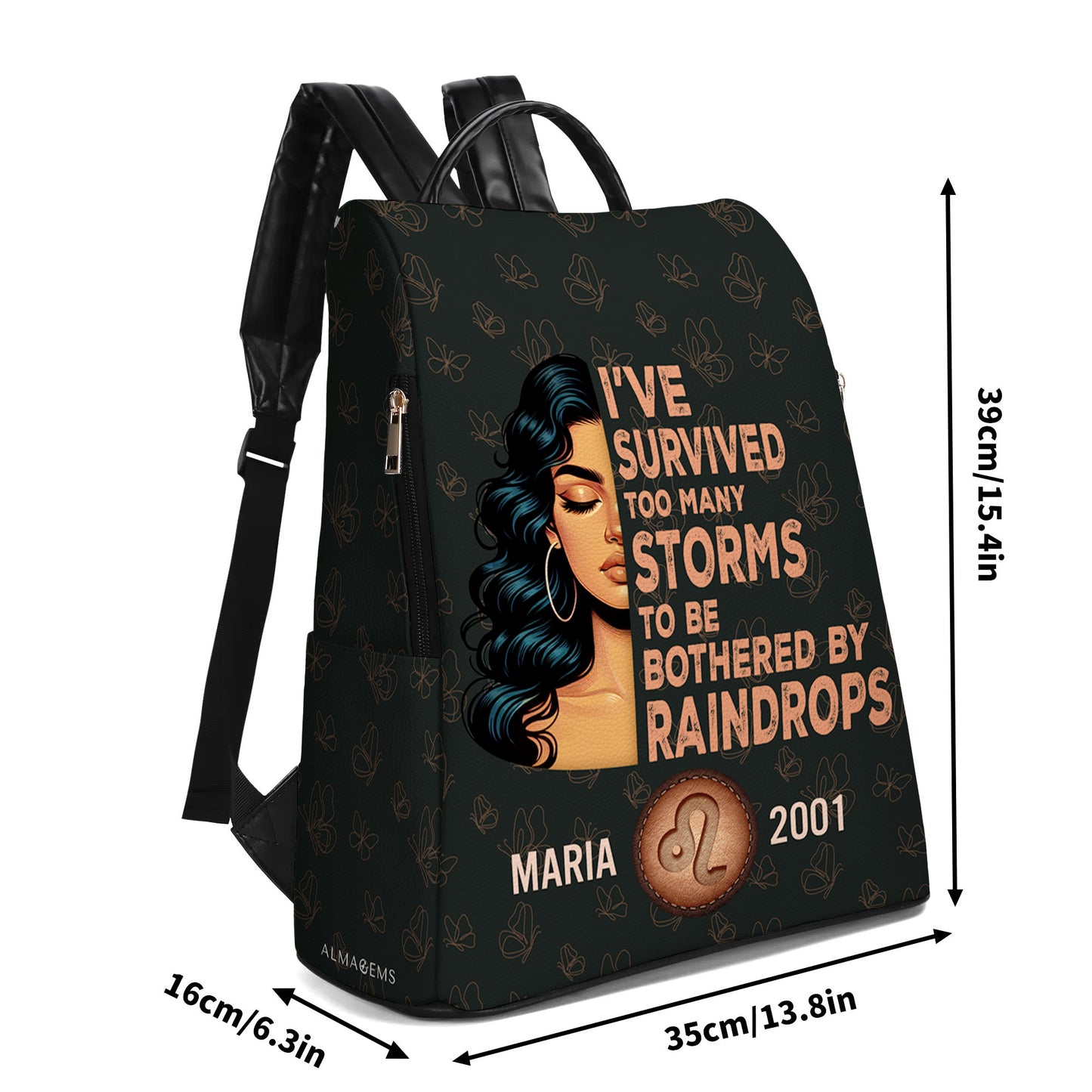 He sobrevivido a demasiadas tormentas como para que me molesten las gotas de lluvia - Mochila de cuero personalizada - HS027_BP