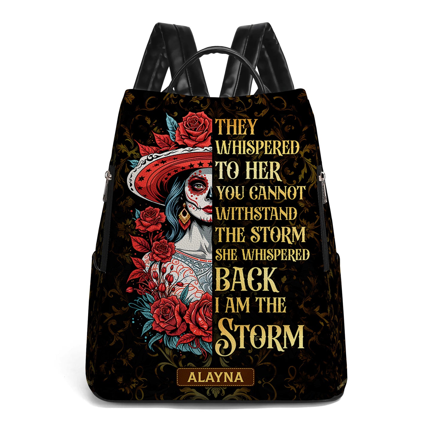 They Whispered To Her You Cannot Withstand The Storm She Whispered Back I Am The Storm - Personalized Custom Leather Backpack - HS047_BP