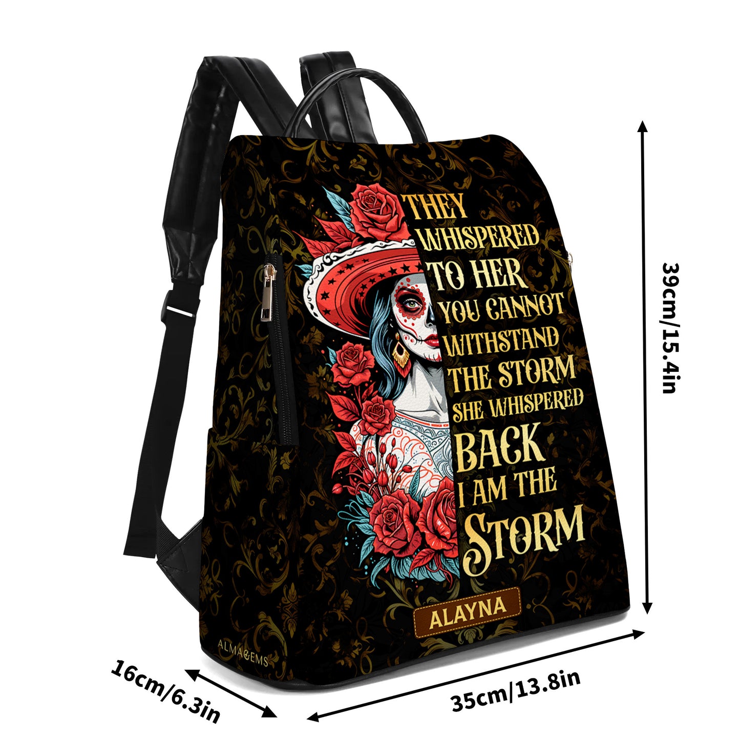 They Whispered To Her You Cannot Withstand The Storm She Whispered Back I Am The Storm - Personalized Custom Leather Backpack - HS047_BP