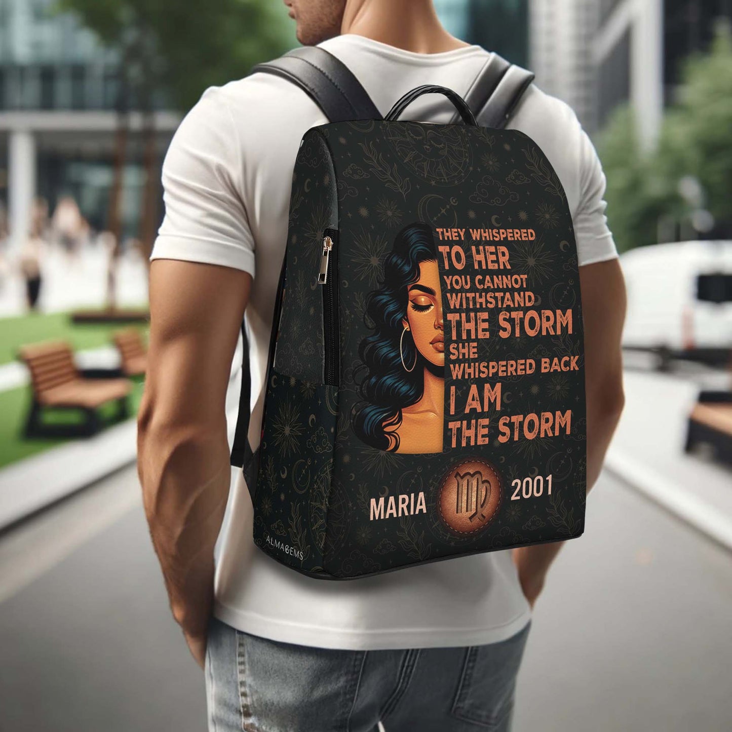 They Whispered To Her You Cannot Withstand The Storm She Whispered Back I Am The Storm - Personalized Custom Leather Backpack - HS049_BP