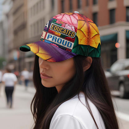 Gorra de béisbol personalizada, con estampado integral, educada, poderosa y orgullosa - HS054_BAC