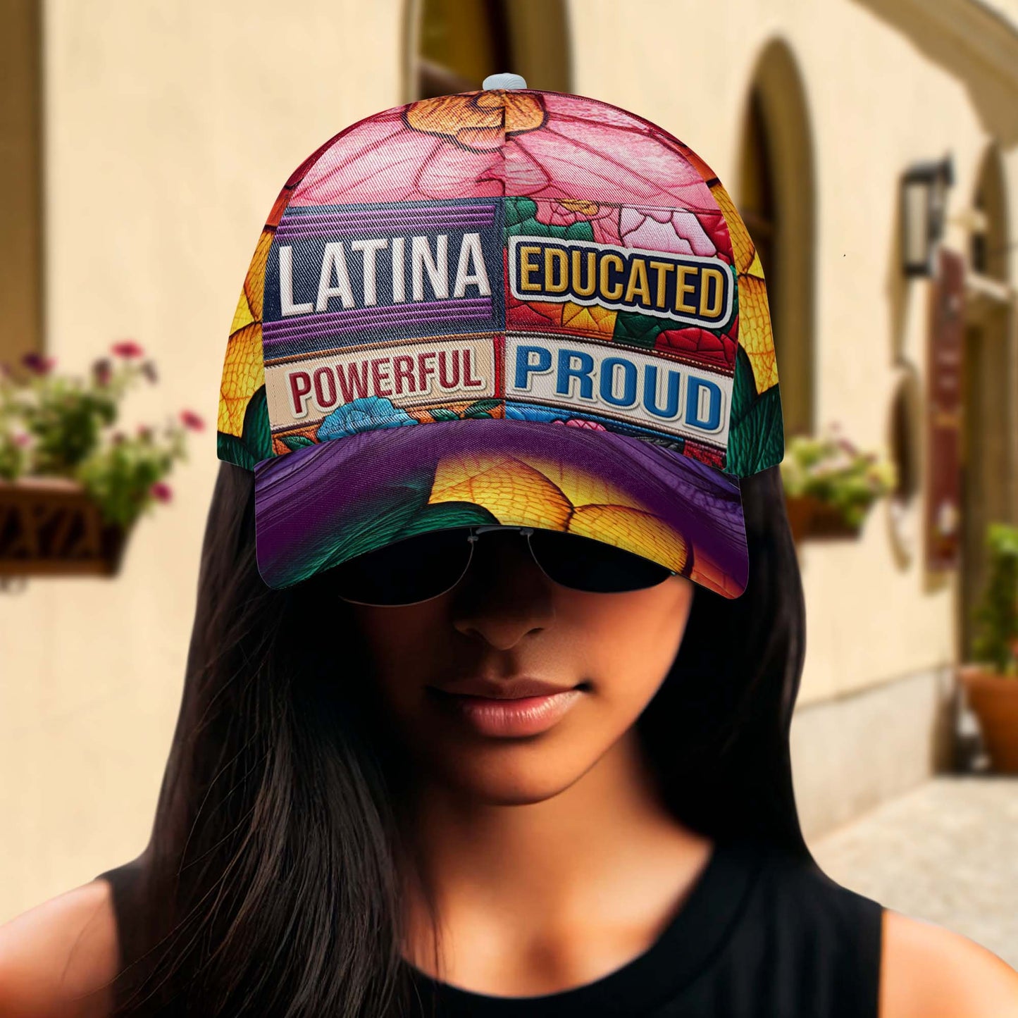 Gorra de béisbol personalizada, con estampado integral, educada, poderosa y orgullosa - HS054_BAC