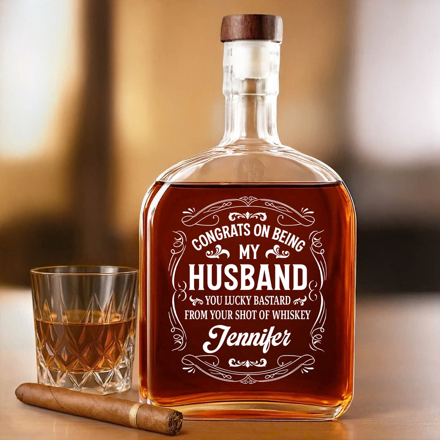 Congrats On Being My Husband, Whiskey Bottle With Elegant Script