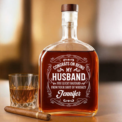Congrats On Being My Husband, Whiskey Bottle With Elegant Script