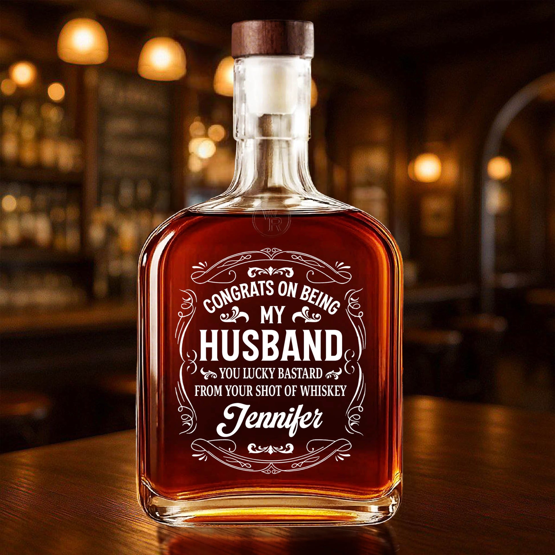 Congrats On Being My Husband, Whiskey Bottle With Elegant Script