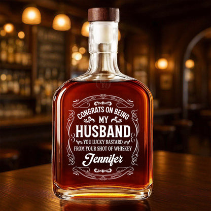 Congrats On Being My Husband, Whiskey Bottle With Elegant Script