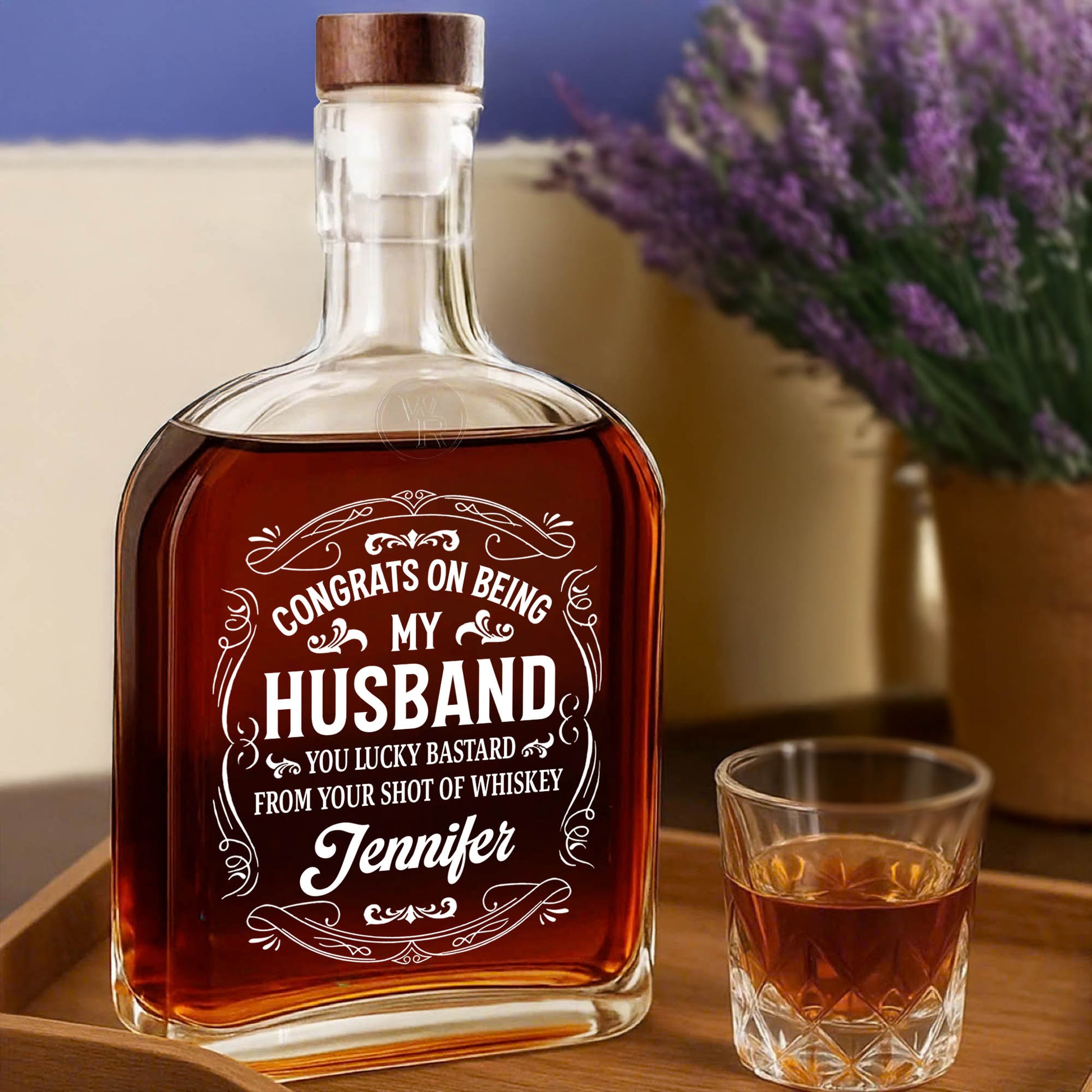 Congrats On Being My Husband, Whiskey Bottle With Elegant Script