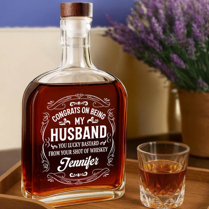 Congrats On Being My Husband, Whiskey Bottle With Elegant Script