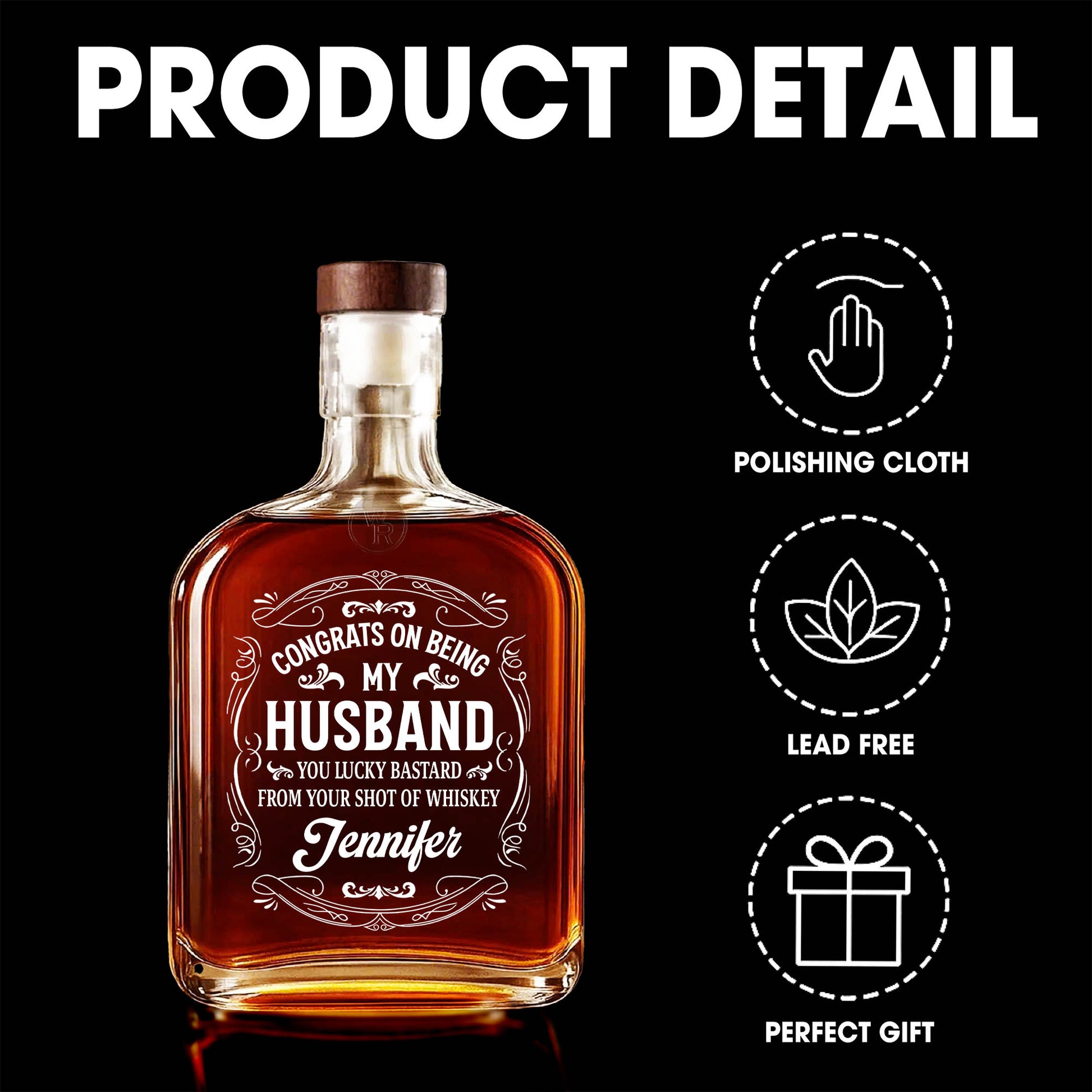 Congrats On Being My Husband, Whiskey Bottle With Elegant Script