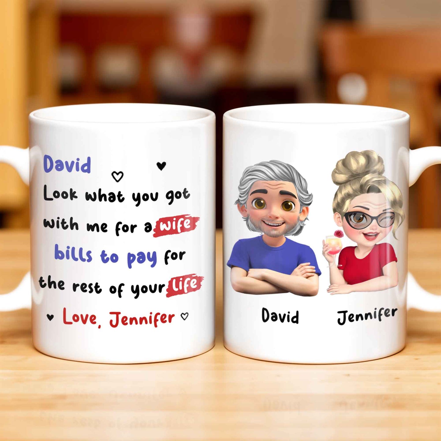 Personalized Couple Cartoon Portrait Coffee Mug - Personalized Custom Coffee Mug - HSB041_MG