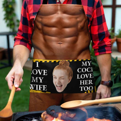 I Love My Wife, My Rooster Loves Her Too - Personalized Apron - HSB042_AAP