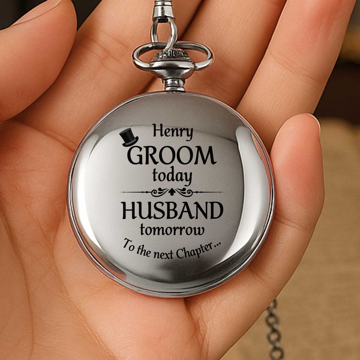 Groom Today, Husband Tomorrow, To The Next Chapter - Personalized Silver Plated Pocket Watch - HSB046_SWATCH
