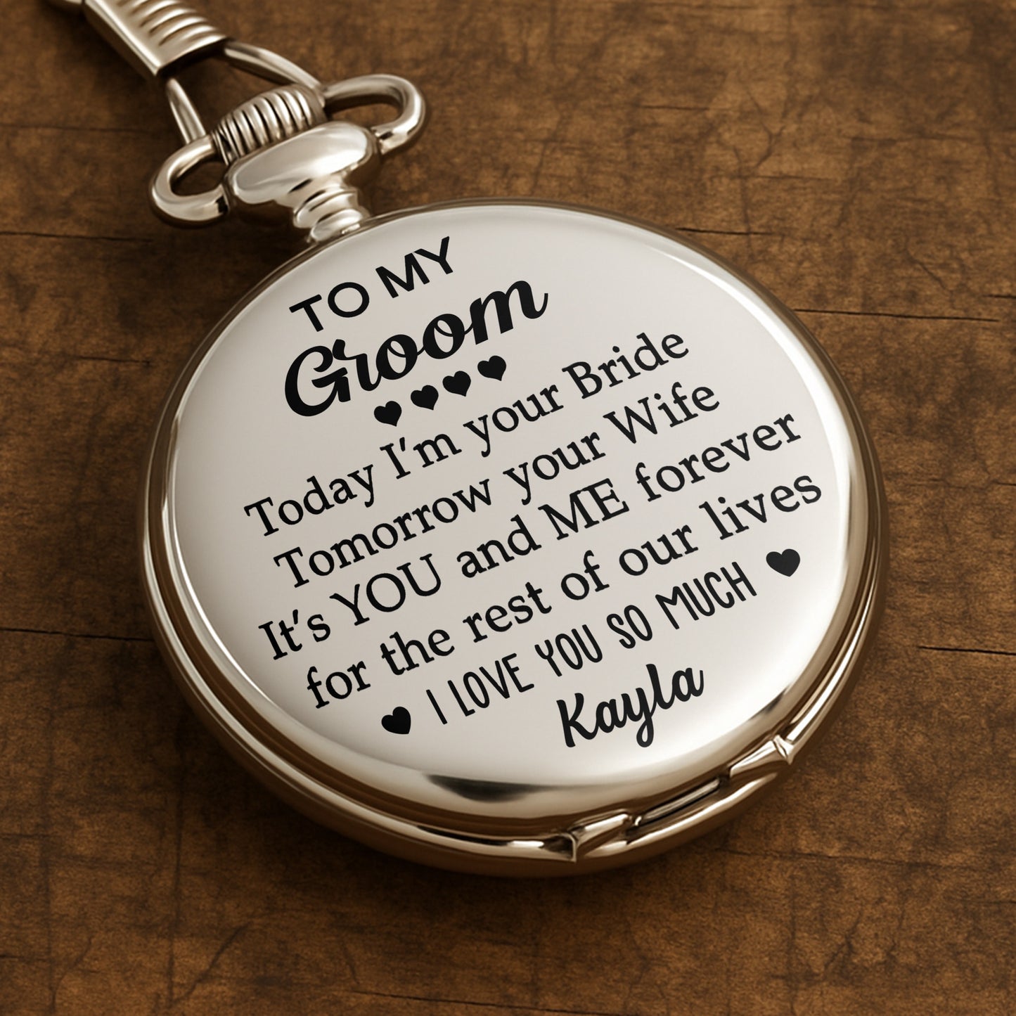 À mon époux, aujourd'hui, je suis ta fiancée avec des cœurs - Montre de poche plaquée argent personnalisée - HSB051_SWATCH