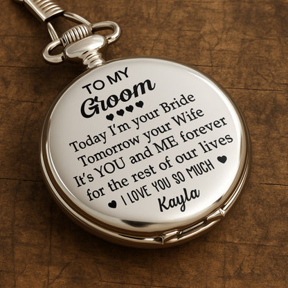 À mon époux, aujourd'hui, je suis ta fiancée avec des cœurs - Montre de poche plaquée argent personnalisée - HSB051_SWATCH