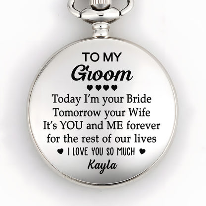 À mon époux, aujourd'hui, je suis ta fiancée avec des cœurs - Montre de poche plaquée argent personnalisée - HSB051_SWATCH