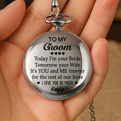 À mon époux, aujourd'hui, je suis ta fiancée avec des cœurs - Montre de poche plaquée argent personnalisée - HSB051_SWATCH