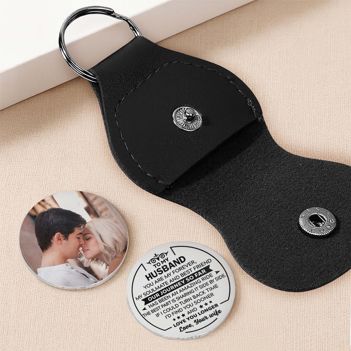 To My Husband, Love Forever Keychain - Personalized Custom Pocket Hug - HSB053_HTOK