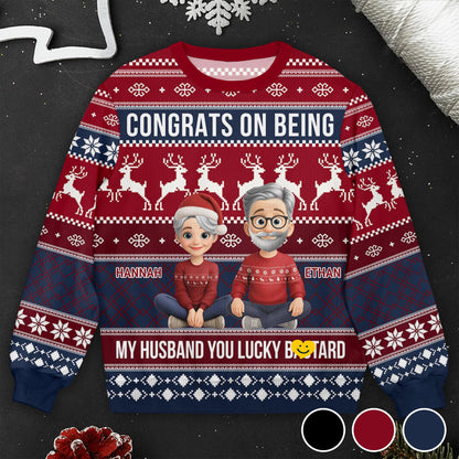 Congrats On Being My Husband, Snowflakes And Reindeer - Personalized Custom Ugly Sweatshirt, Unisex Wool Jumper  - HSB055_TWS