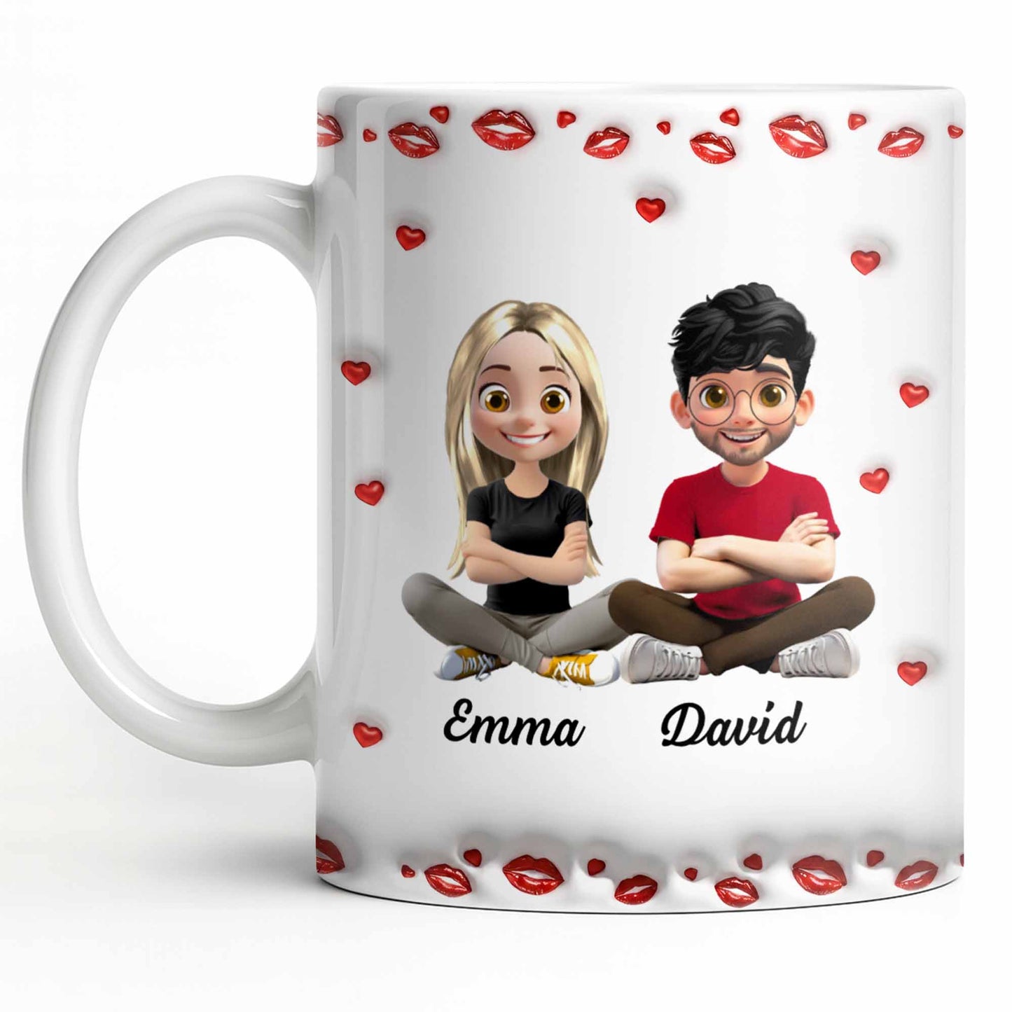 Charming Character Illustrations With Hearts - Personalized Custom Coffee Mug - HSB083_MG