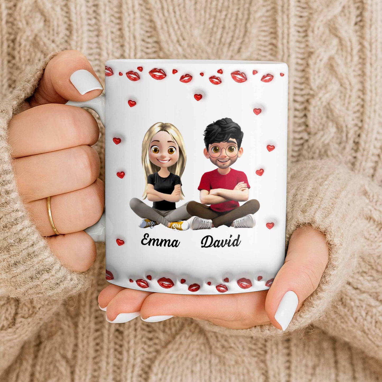 Charming Character Illustrations With Hearts - Personalized Custom Coffee Mug - HSB083_MG