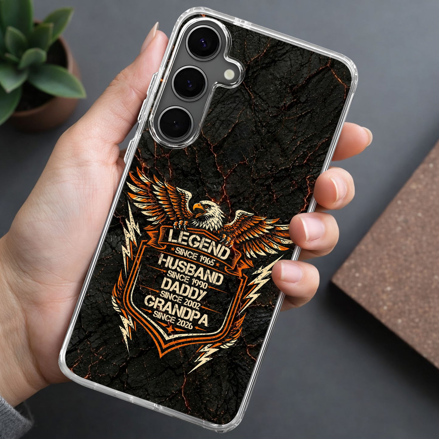 Legend Husband Daddy Grandpa Eagle Shield Design - Personalized Clear Phone Case - HSB091_PHC