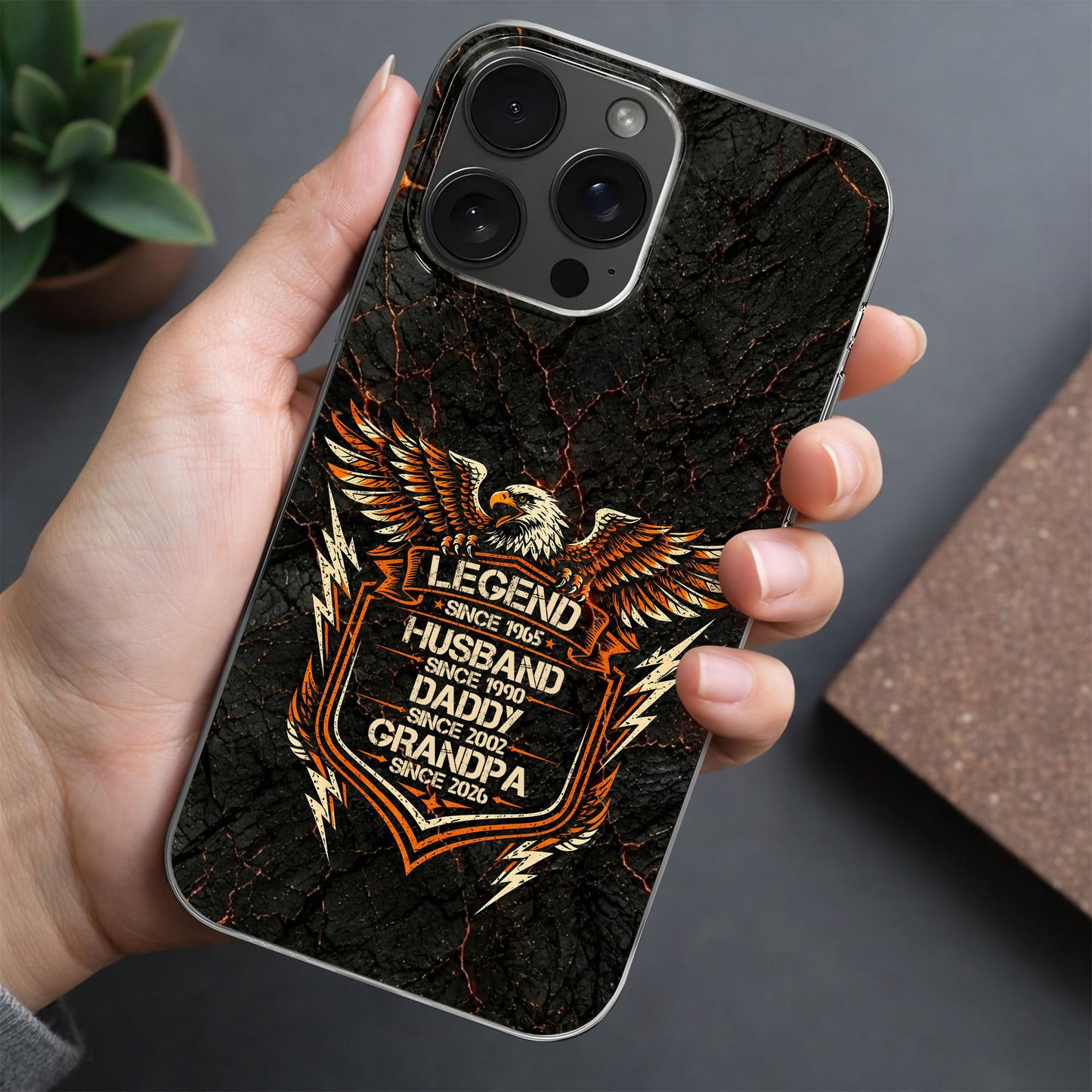 Legend Husband Daddy Grandpa Eagle Shield Design - Personalized Clear Phone Case - HSB091_PHC