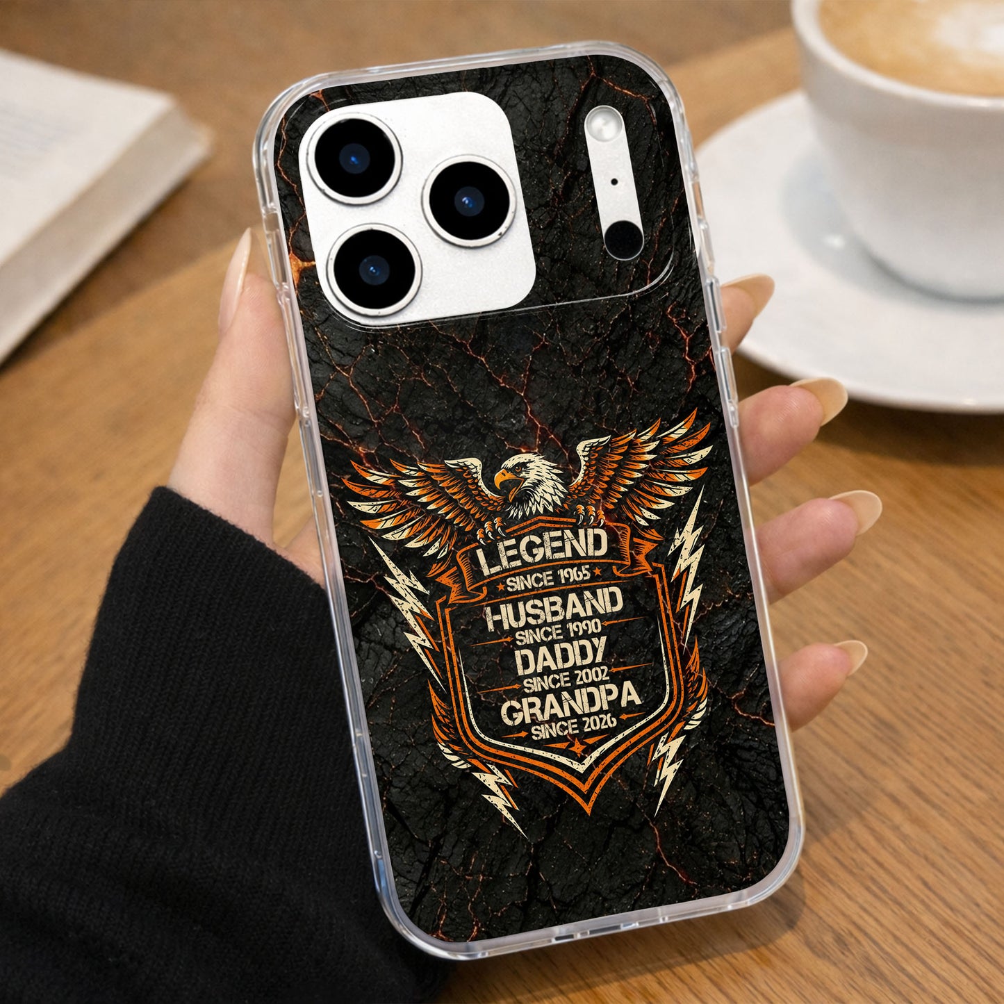 Legend Husband Daddy Grandpa Eagle Shield Design - Personalized Clear Phone Case - HSB091_PHC