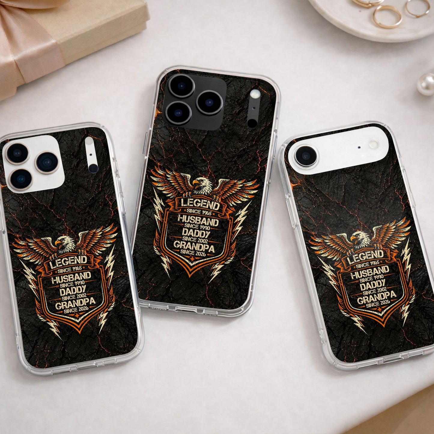 Legend Husband Daddy Grandpa Eagle Shield Design - Personalized Clear Phone Case - HSB091_PHC