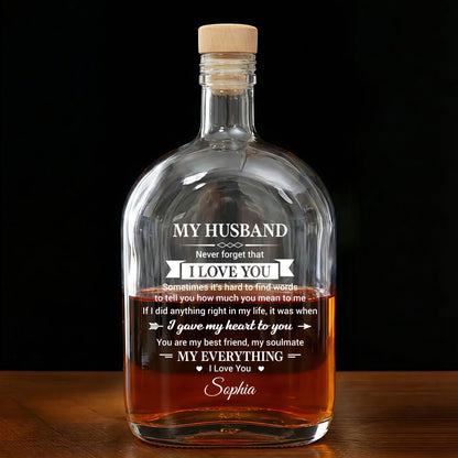 My Husband Never Forget That I Love You Heart Arrow Design - Personalized Whiskey Bottle - HSB108_WHIBA