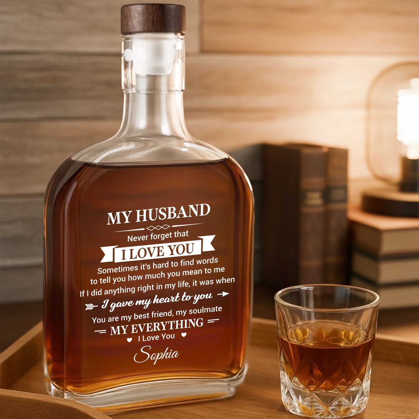 My Husband Never Forget That I Love You Heart Arrow Design - Personalized Whiskey Bottle - HSB108_WHIBA