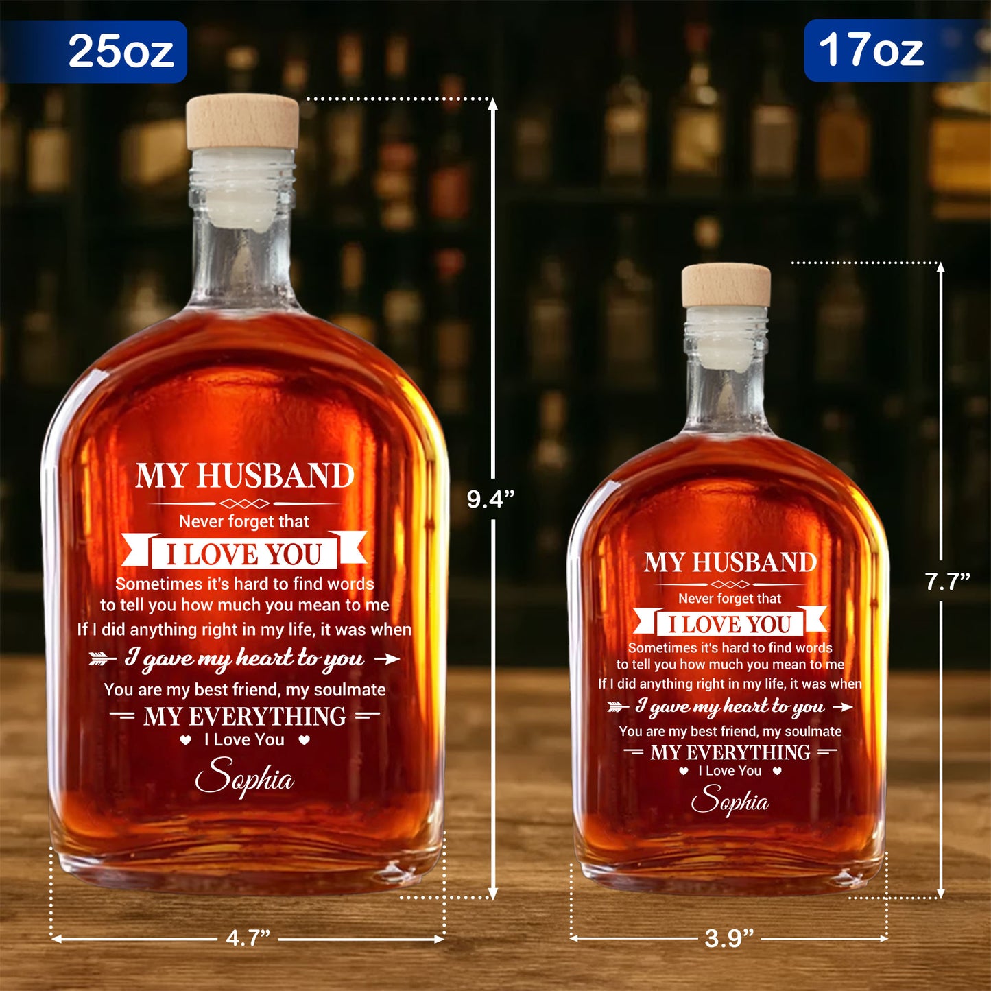 My Husband Never Forget That I Love You Heart Arrow Design - Personalized Whiskey Bottle - HSB108_WHIBA