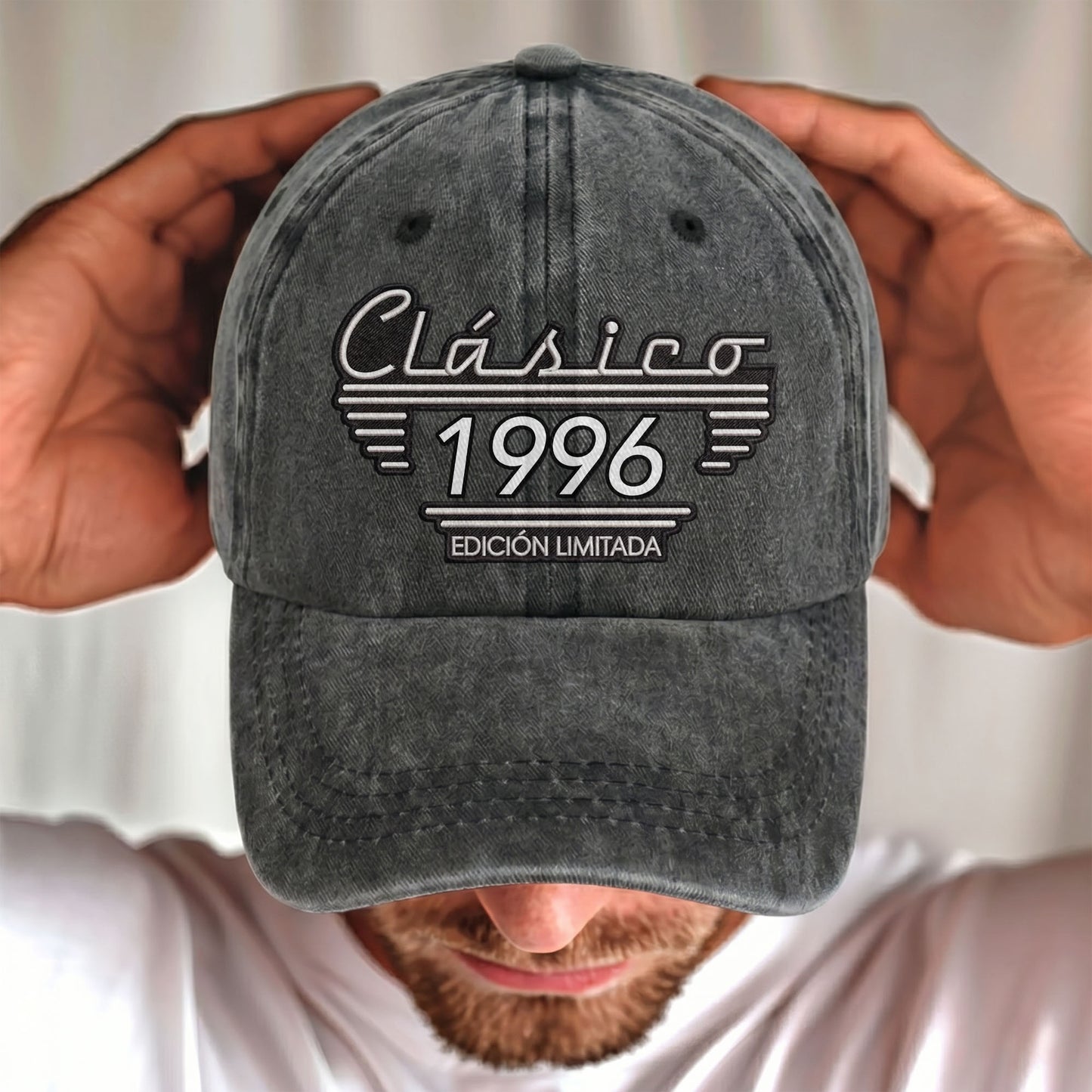 Clásico Edición Limitada Retro Style Typography - Personalized Custom Washed Denim Cap - HSB112_WDCAP