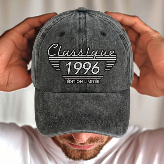 Classique Edition Limitee Retro Typography With Custom Year - Personalized Custom Washed Denim Cap - HSB113_WDCAP