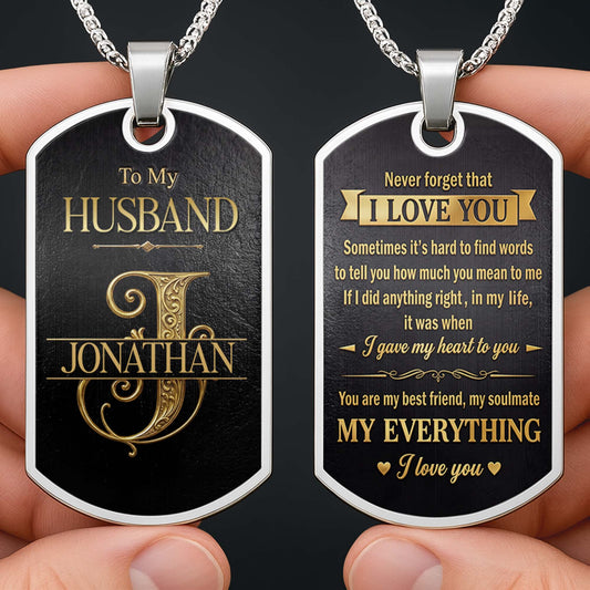 To My Husband Gold Scroll Initial Name - Personalized Custom Dog Tag Necklace - HSB124_DTNECK