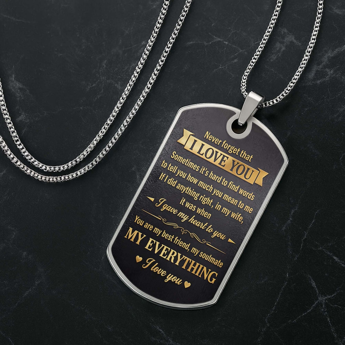 To My Husband Gold Scroll Initial Name - Personalized Custom Dog Tag Necklace - HSB124_DTNECK