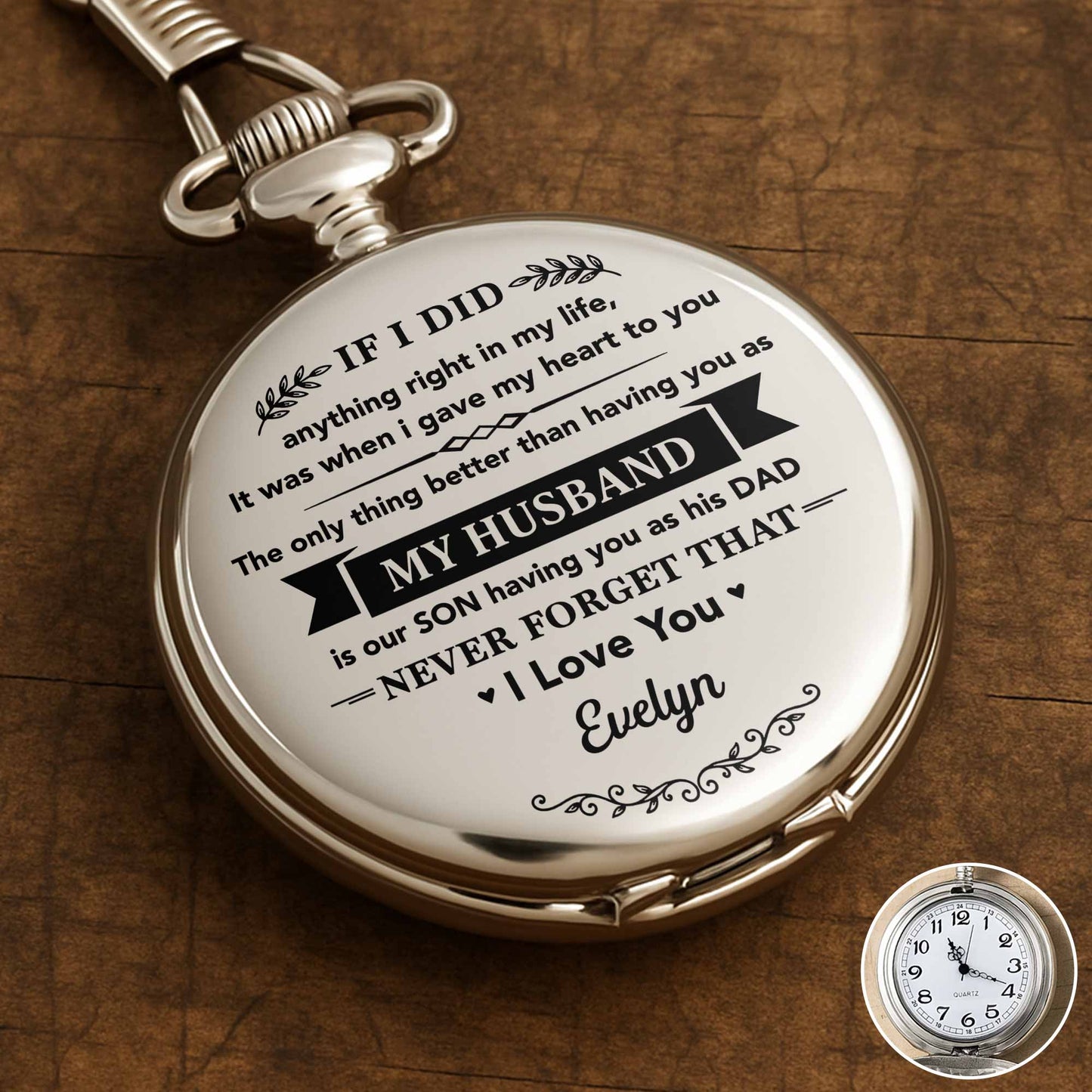 If I Did Anything Right My Husband Son Heart Design - Personalized Silver Plated Pocket Watch - HSB131_SWATCH