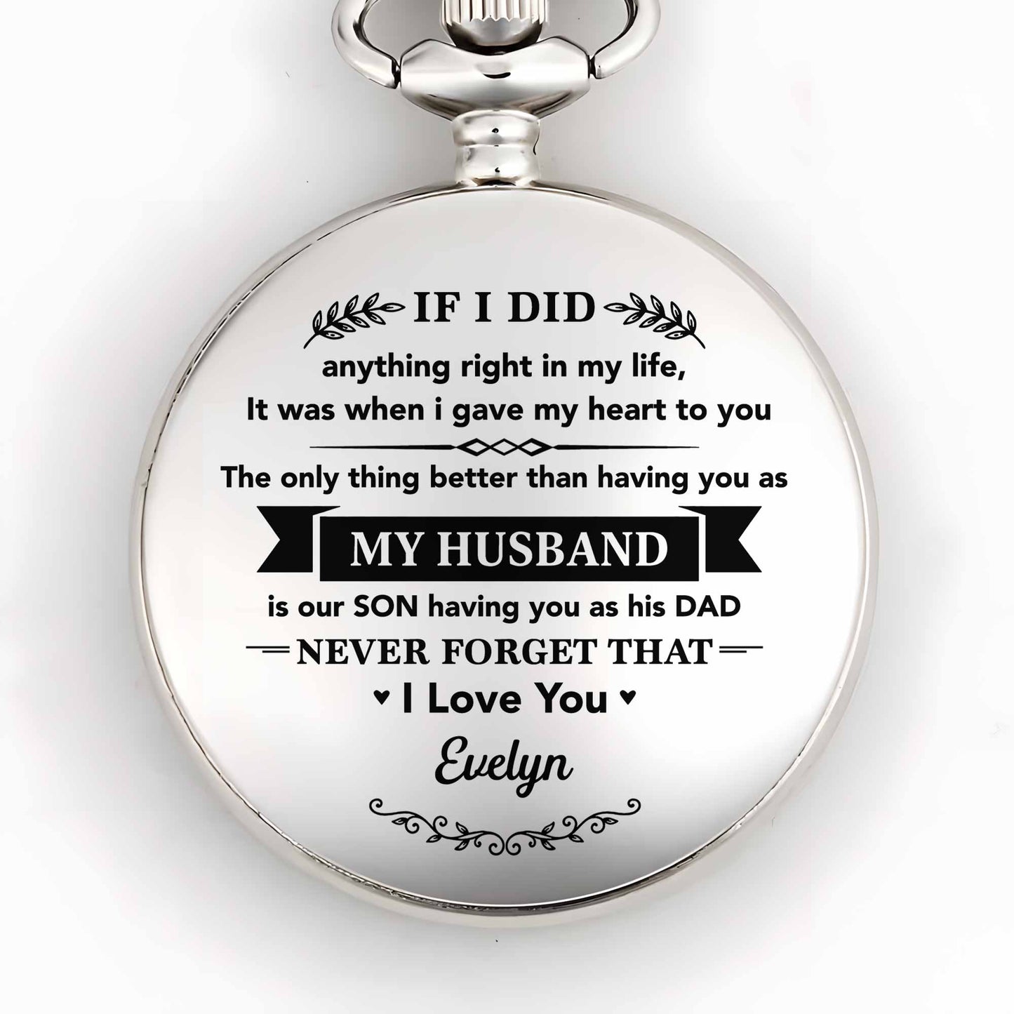 If I Did Anything Right My Husband Son Heart Design - Personalized Silver Plated Pocket Watch - HSB131_SWATCH