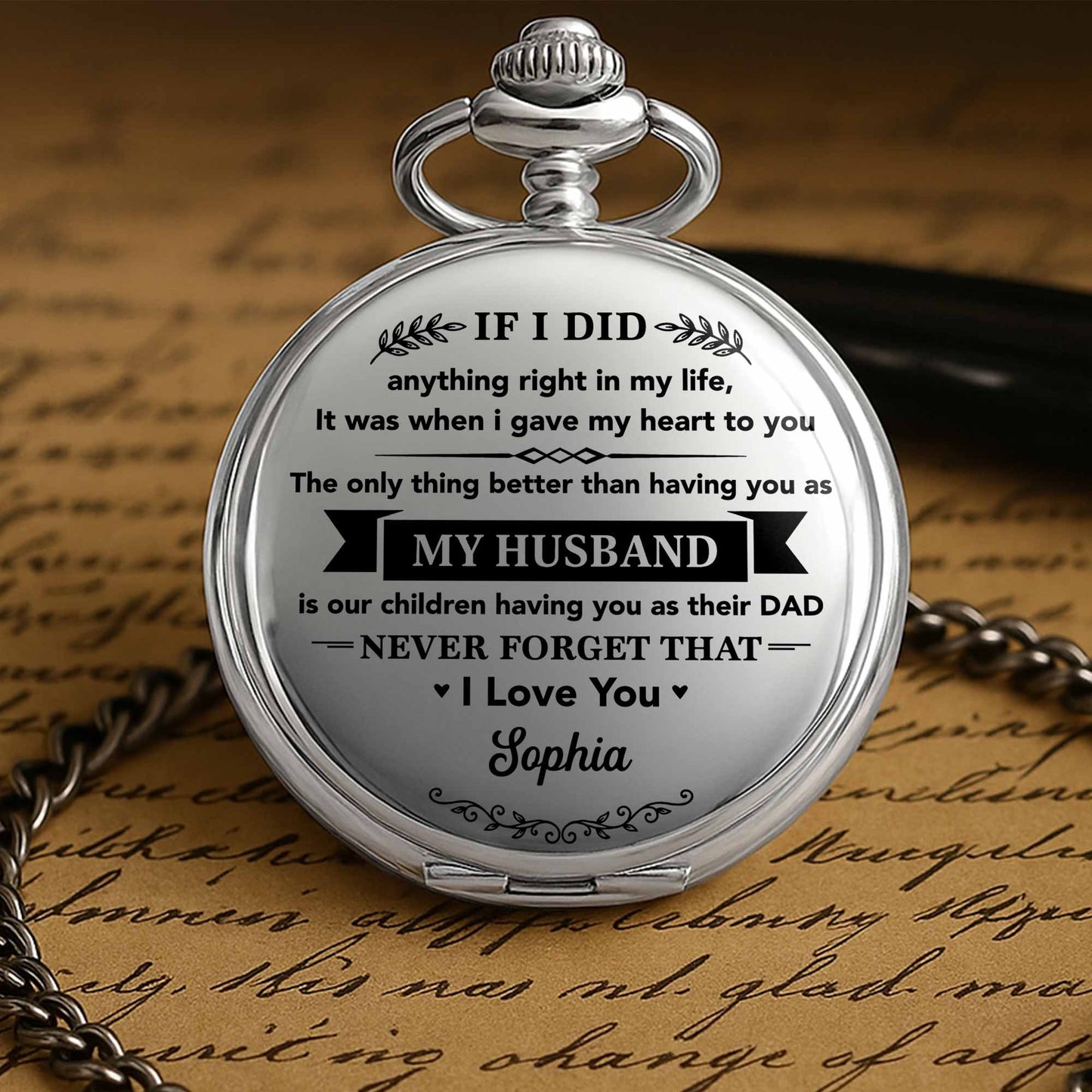 If I Did Anything Right My Husband Son Heart Design - Personalized Silver Plated Pocket Watch - HSB131_SWATCH
