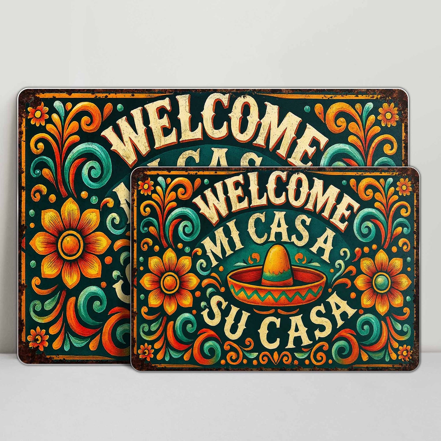 Welcome Mi Casa A Su Casa With Sombrero And Flowers