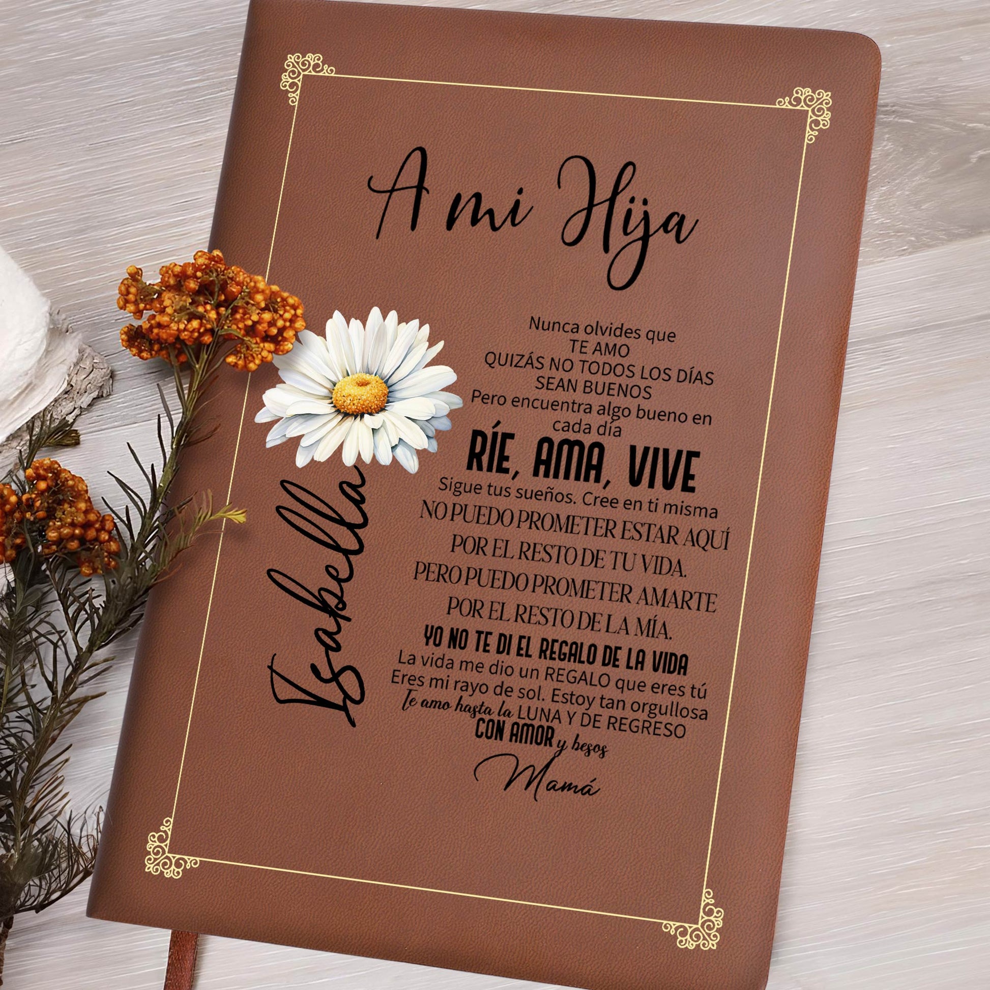 Ríe Ama Vive Inspirational Quote Leather Journal