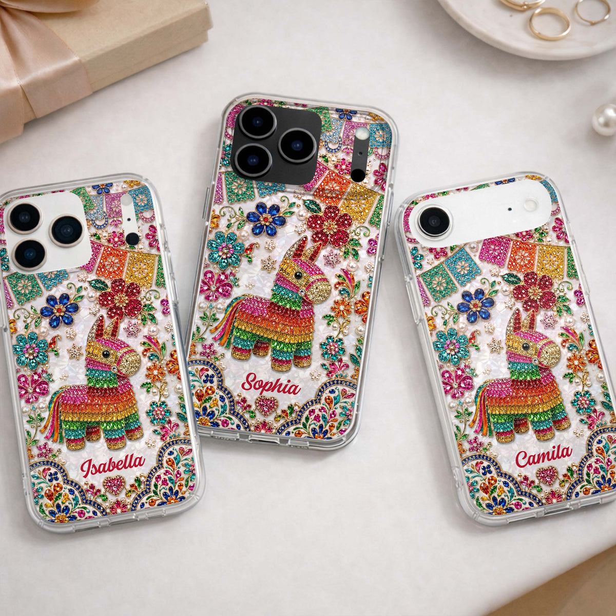 Celebrate Life With Vibrant Colors Piñata And Floral Rhinestones - Personalized Clear Phone Case - HSP064_PHC