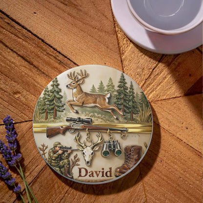 The Thrill Of The Hunt Deer Hunting Scenes And Hunter Gear - Personalized Custom Ceramic Coaster - HTG006_ROCO