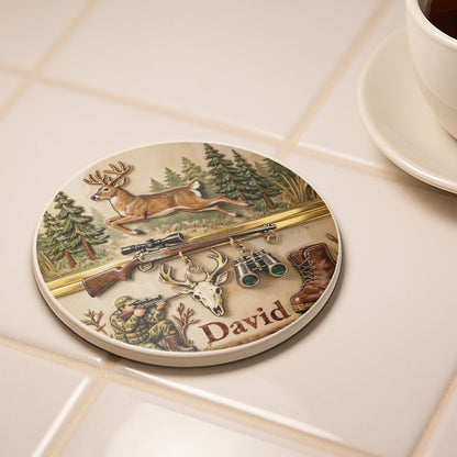 The Thrill Of The Hunt Deer Hunting Scenes And Hunter Gear - Personalized Custom Ceramic Coaster - HTG006_ROCO